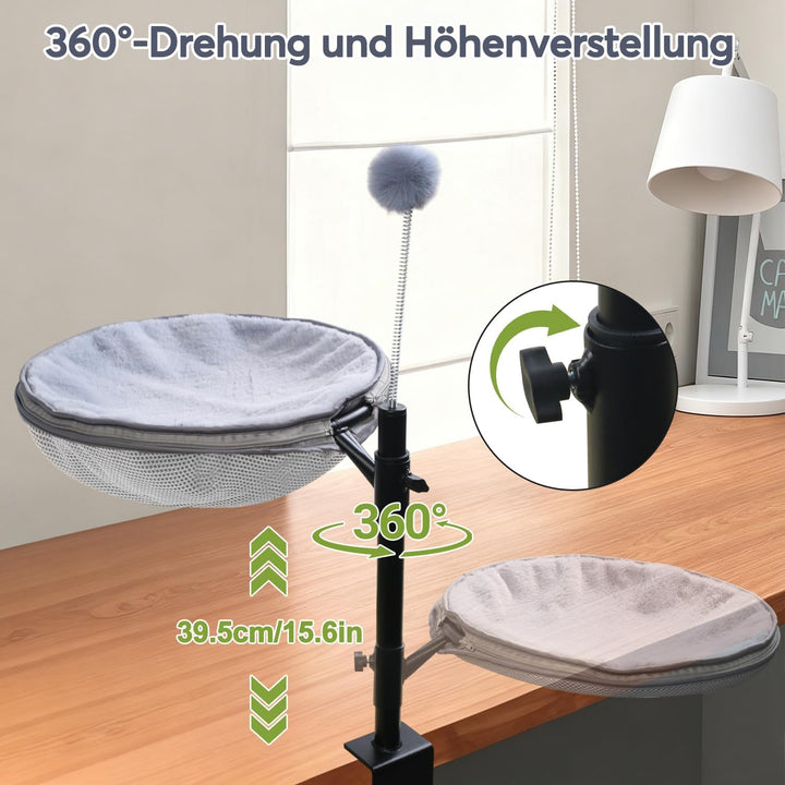 Katzenbett für Schreibtisch, 360° Drehbar＆Höhenverstellbar, 40lbs