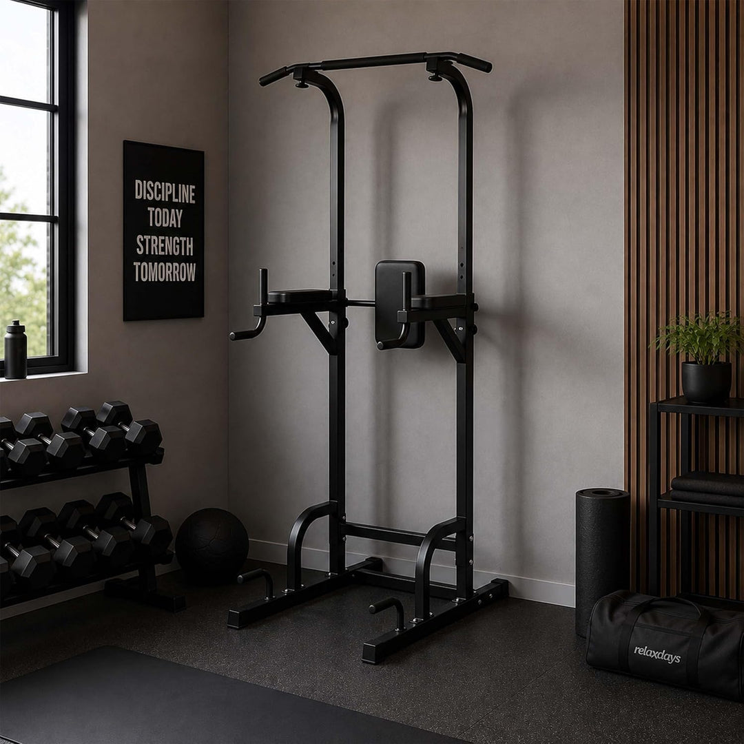 Relaxdays Power Tower, 160-230 cm höhenverstellbar, bis 150 kg, schwarz