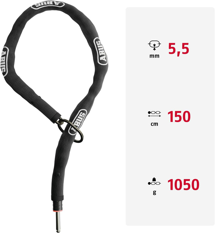 ABUS Rahmenschloss-Einsteckkette ADAPTOR CHAIN Classic 5.5KS - 5,5 mm starke Stahlkette mit ovalem L