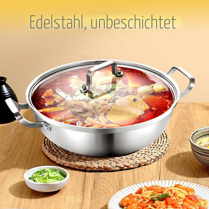 Edelstahltopf 35 cm,6.5L,Grosse Edelstahlkochgeschirr – Stark Robuste Suppe Topf,Dreischicht-Boden &amp;