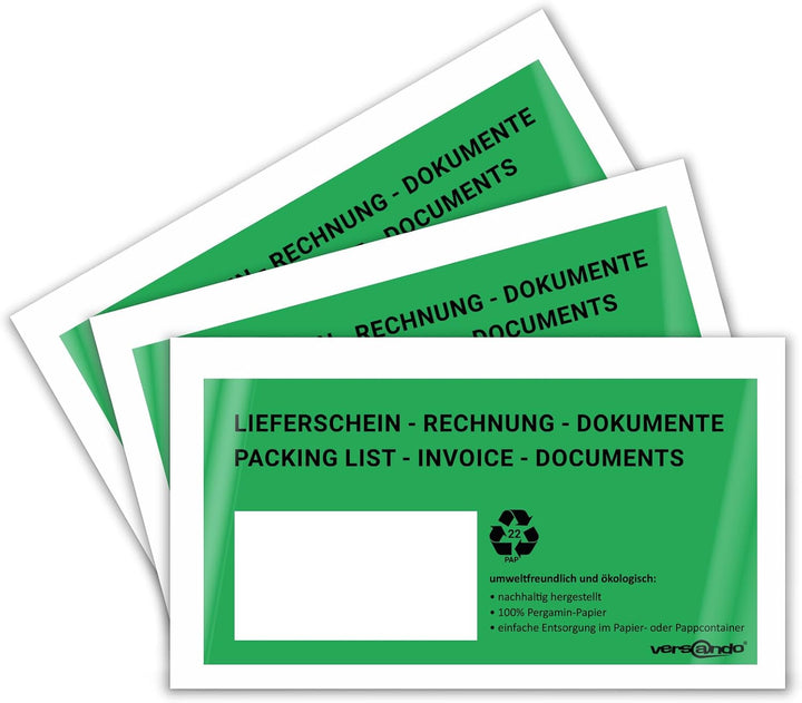versando 6000 ökologische Lieferscheintaschen DIN lang selbstklebend 100% Pergamin Papier folienfrei