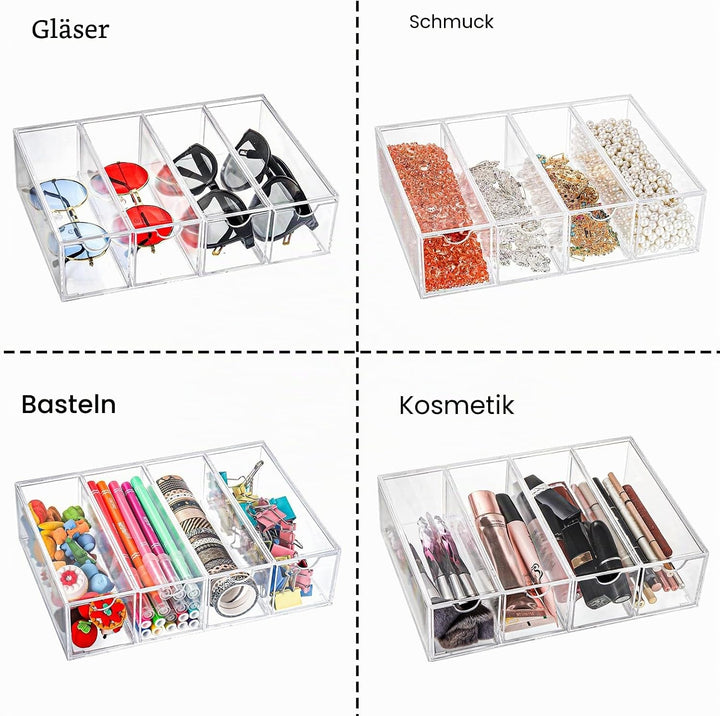 Nicunom 2 Stück Sonnenbrillen-Organizer, Acryl, transparentes Brillenetui mit 4 Schubladen, Brillena