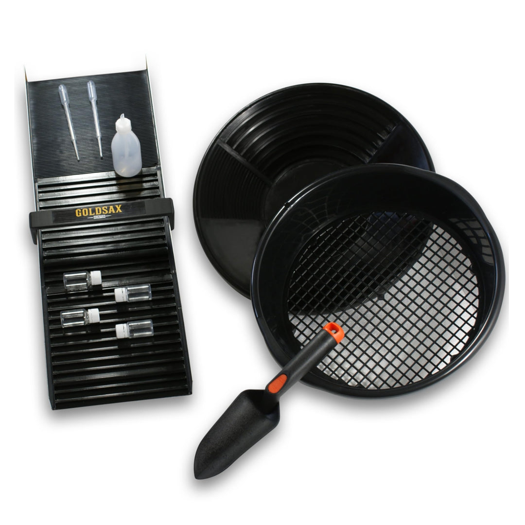 GoldSax Goldwaschen Set, Sluice Box, Goldwaschpfanne, Prospektionsausrüstung, 9-teilig 60 cm lang, 2