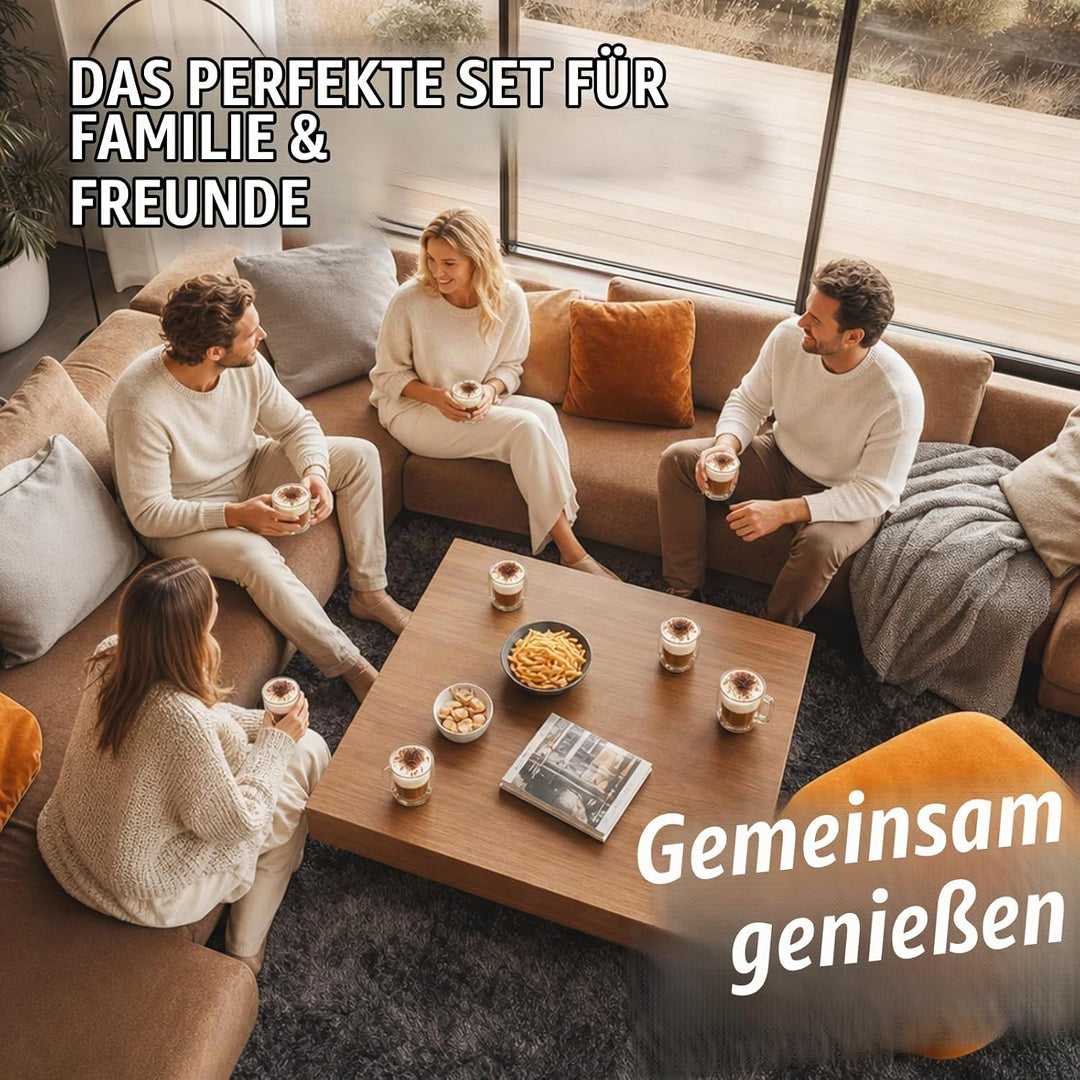 Latte Macchiato Gläser 6er Set, Cappuccino Tassen, 350ml Doppelwandiges Kaffeegläser, Schwebeeffekt,