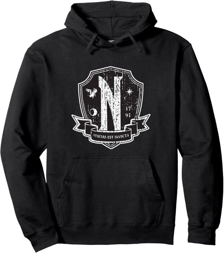 Wednesday-Serie Nevermore Logo im Used-Look Pullover Hoodie