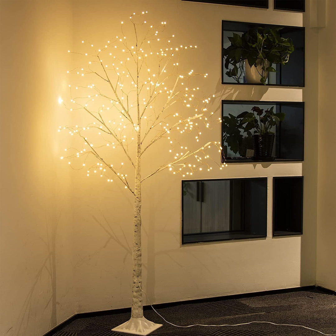 Weisse Weihnachtsbäume Zweig Set mit 9 Lichtmodi Lichterbaum mit Speicherfunktion Birke Baum mit war