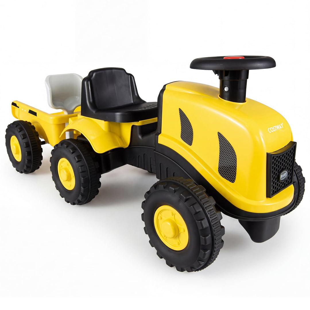 COSTWAY Kindertraktor mit Anhänger, 2-in-1 Rutschfahrzeug (Gelb), Gelb
