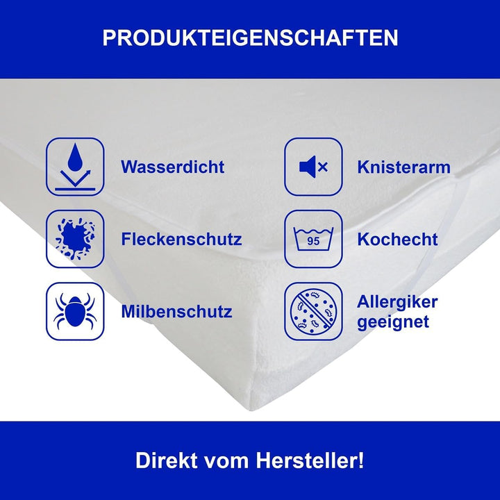 Dukal | wasserdichter Matratzenschutz 70 x 140 cm | mit Eckgummis | Oberseite aus saugfähigem Frotte