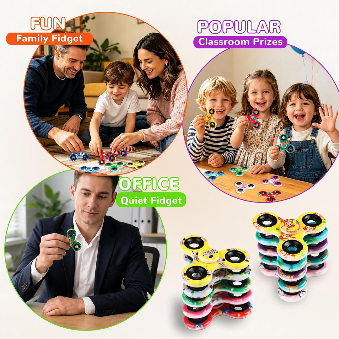 SCIONE [12er-Pack] Fidget Spinner für Kinder mit süssen Tieren (6,3 cm), High-Speed Fingerkreisel, M