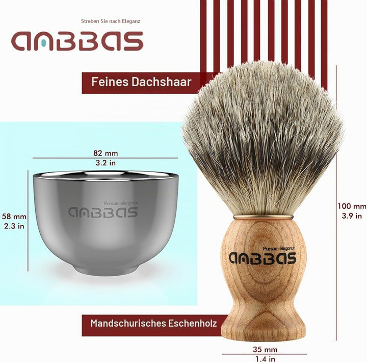 Anbbas Rasierset männer mit schale Herren Geschenk Set Rasierpinsel Dachshaar mit pinselhalter Set2,