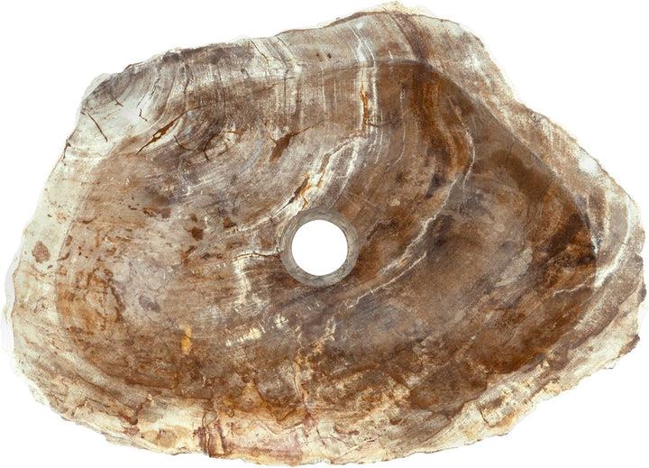 DIVERO Aufsatz - Waschbecken FORESTA aus versteinertem Holz - ab 40 cm Länge Hellbraun, Hellbraun