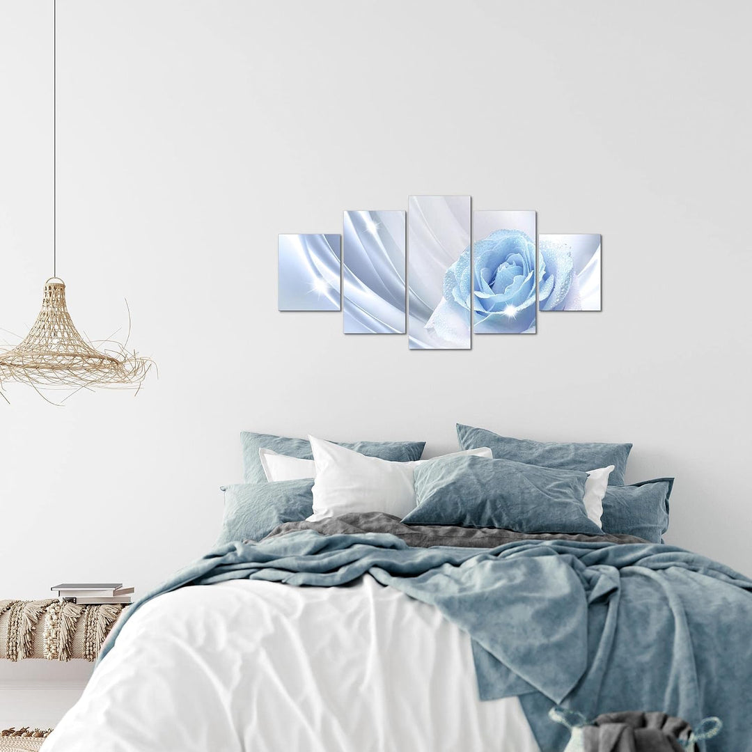 Runa Art Wandbilder Blumen Rose 5 Teilig Bild auf Vlies Leinwand Deko Wohnzimmer Vintage Blau Grau 2
