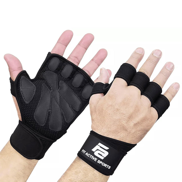 Atmungsaktive Gewichtheber-Handschuhe mit Handgelenkbandagen, vollständiger Schutz der Handfläche, e