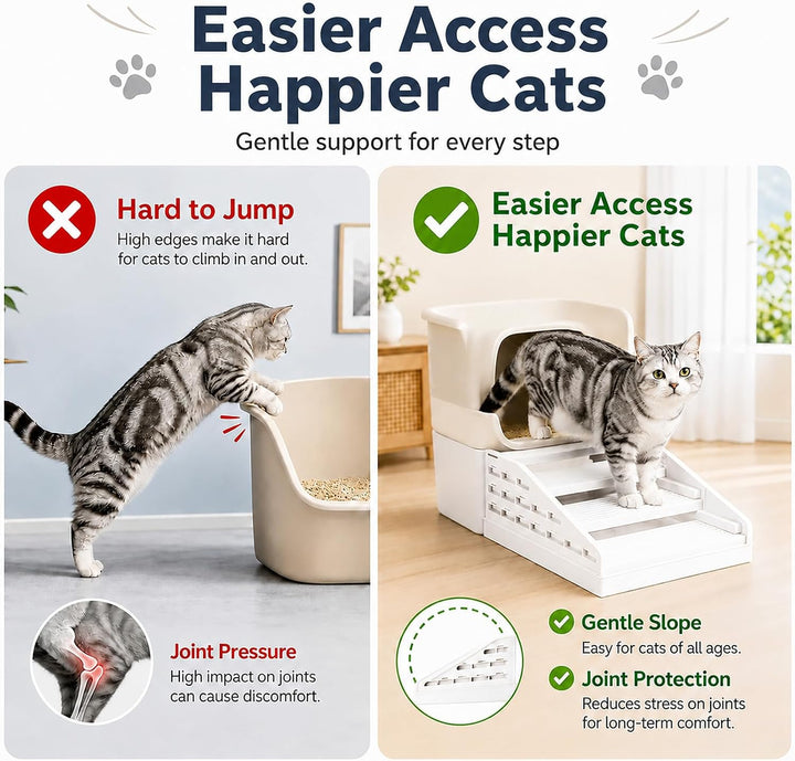 Katzenstreu Rampe - Katzentoilettenstufe - Katzentreppe für Alte Katzen Weiss, Weiss