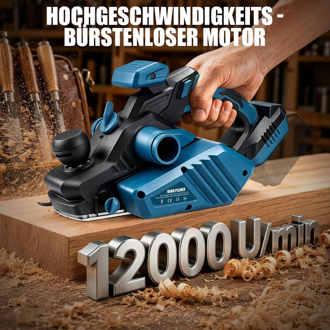 Akku Hobel Kompatibel mit Makita 18V Akku, Spantiefe 3mm, Hobelbreite 82mm