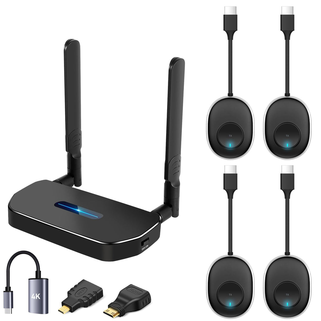Kabelloser HDMI-Sender und -Empfänger, 4 K, ein Empfänger und vier Sender, Schalter nach Belieben, 5