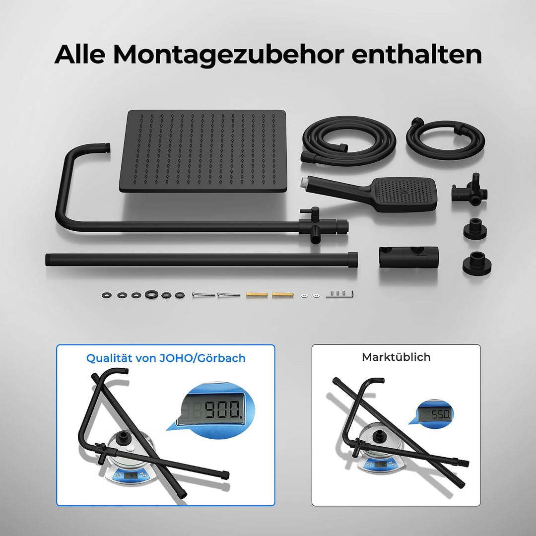 JOHO Edelstahl Duschsystem ohne Armatur, Regendusche Duschset Wassersparend mit Kopfbrause 30x30 cm