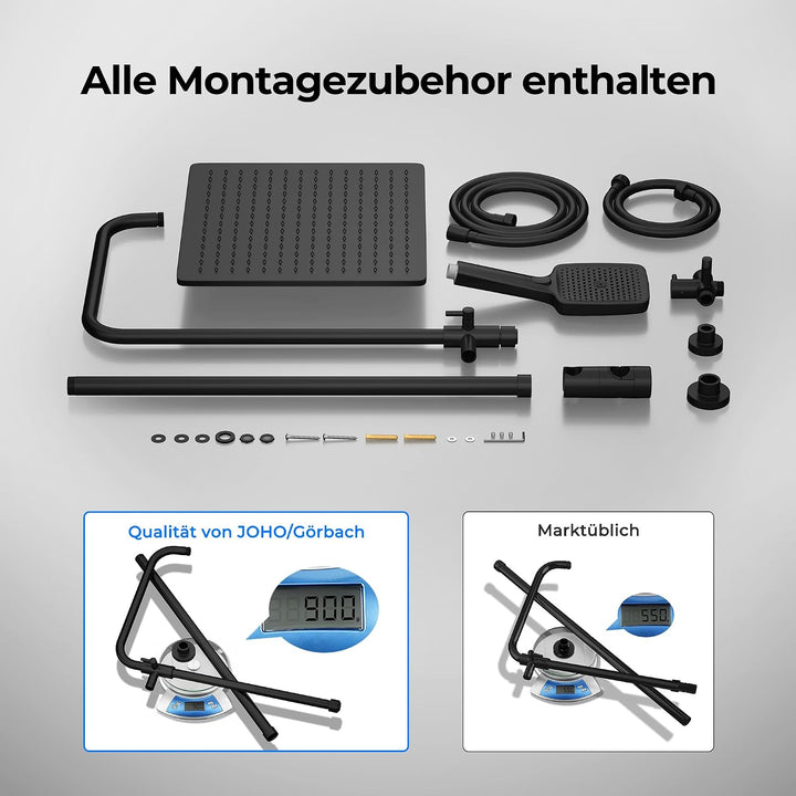 JOHO Edelstahl Duschsystem ohne Armatur, Regendusche Duschset Wassersparend mit Kopfbrause 30x30 cm