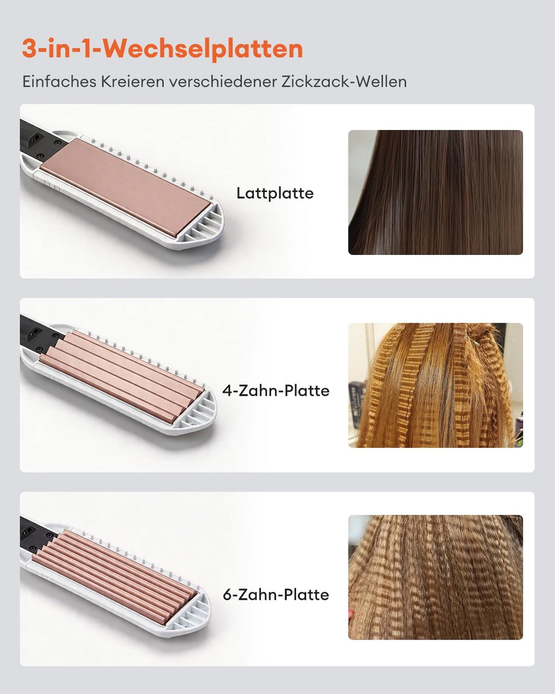 Glätteisen Welleneisen für Haare, 3 in 1 Multistyler Glätteisen Breit Set - Keramik mit Negativen Lo
