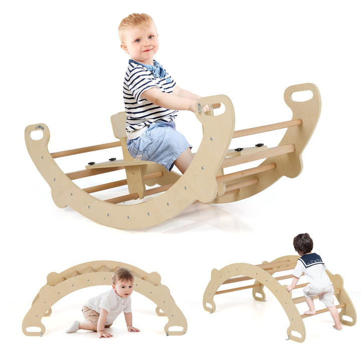COSTWAY Kletterbogen, mit abnehmbarem Sitz, 4 in 1 Klettergerüst Indoor zum Wippen, Schaukeln, Klett