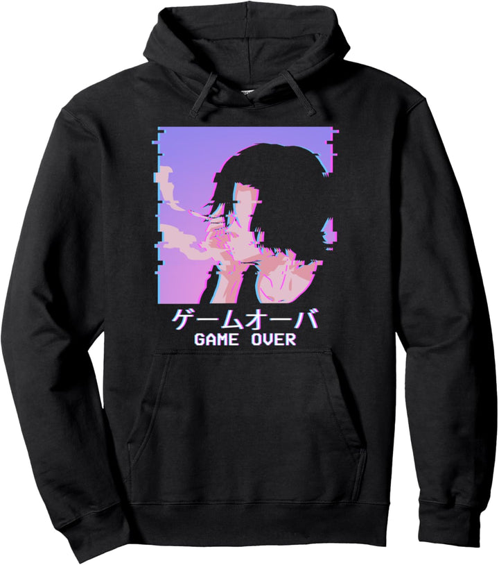 Japanese Vaporwave Aesthetic Anime Boy Lofi Emo Game Over Pullover Hoodie