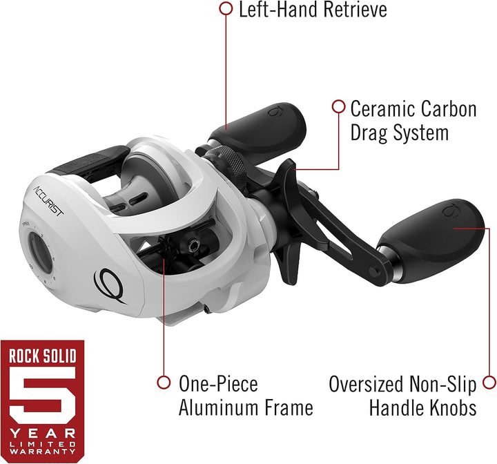 Zebco Quantum Accurist Baitcast Fishing Reel, Size 100 Reel, Oversized Non-Slip Handle Knobs and Con