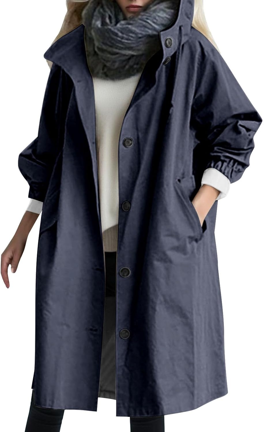Beokeuioe Damen Trenchcoat Oversized Mantel Lang Umlegekragen Windjacke Einfarbig Damenmantel Überga