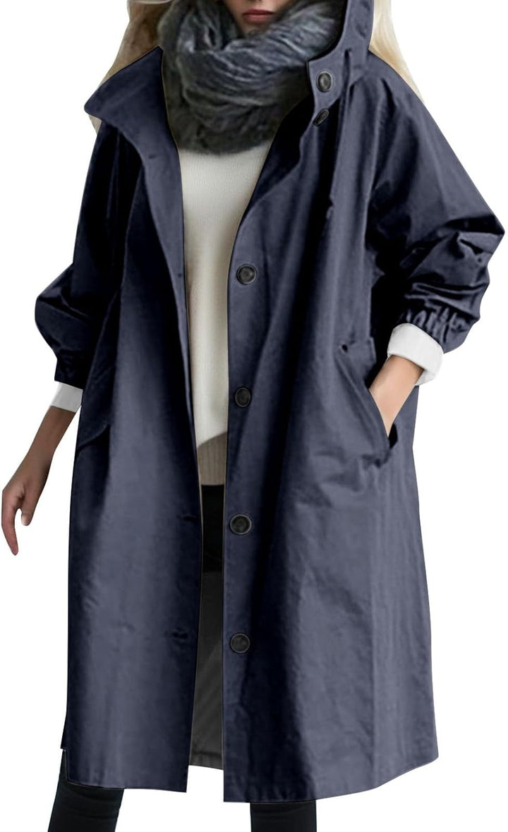 Beokeuioe Damen Trenchcoat Oversized Mantel Lang Umlegekragen Windjacke Einfarbig Damenmantel Überga