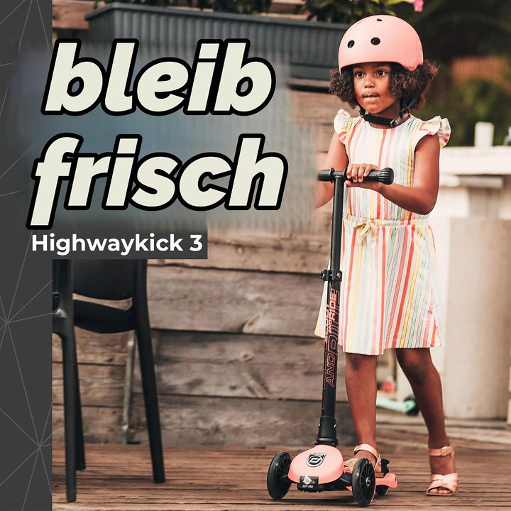 Scoot &amp; Ride Highwaykick 3 LED Scooter Roller Kunststoff/Metall Peach, Masse: ca. 55cm x 15cm x 24cm