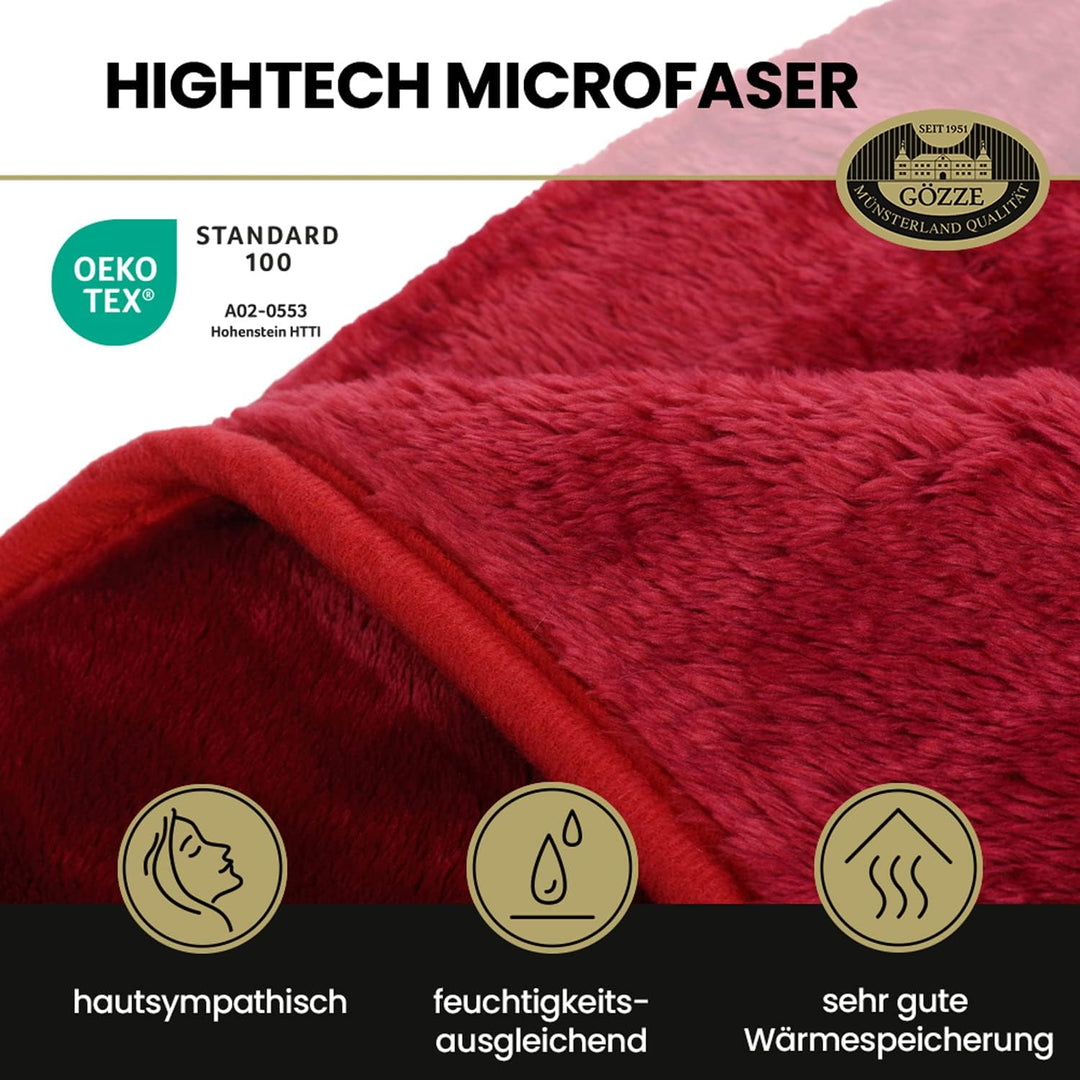 Gözze - Premium Cashmere-Feeling Wohn- und Kuscheldecke, 500 g/m², 220 x 240 cm - Rot Rot 220 x 240