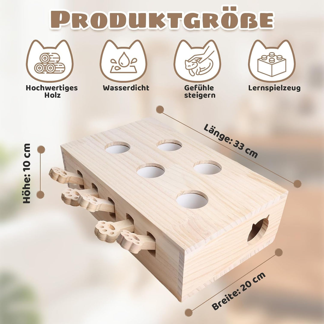 Interaktives Katzenspielzeug Holz Spielzeug, Katzenspielzeug Selbstbeschäftigung Puzzle Box mit Spie