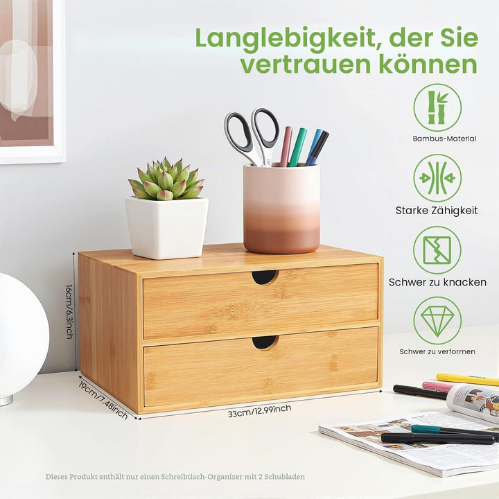 Schubladenbox,Schreibtisch Organizer Schubladen,Mini Kommode 2 Schubladen 33x19x16cm,für Büro Wohnzi
