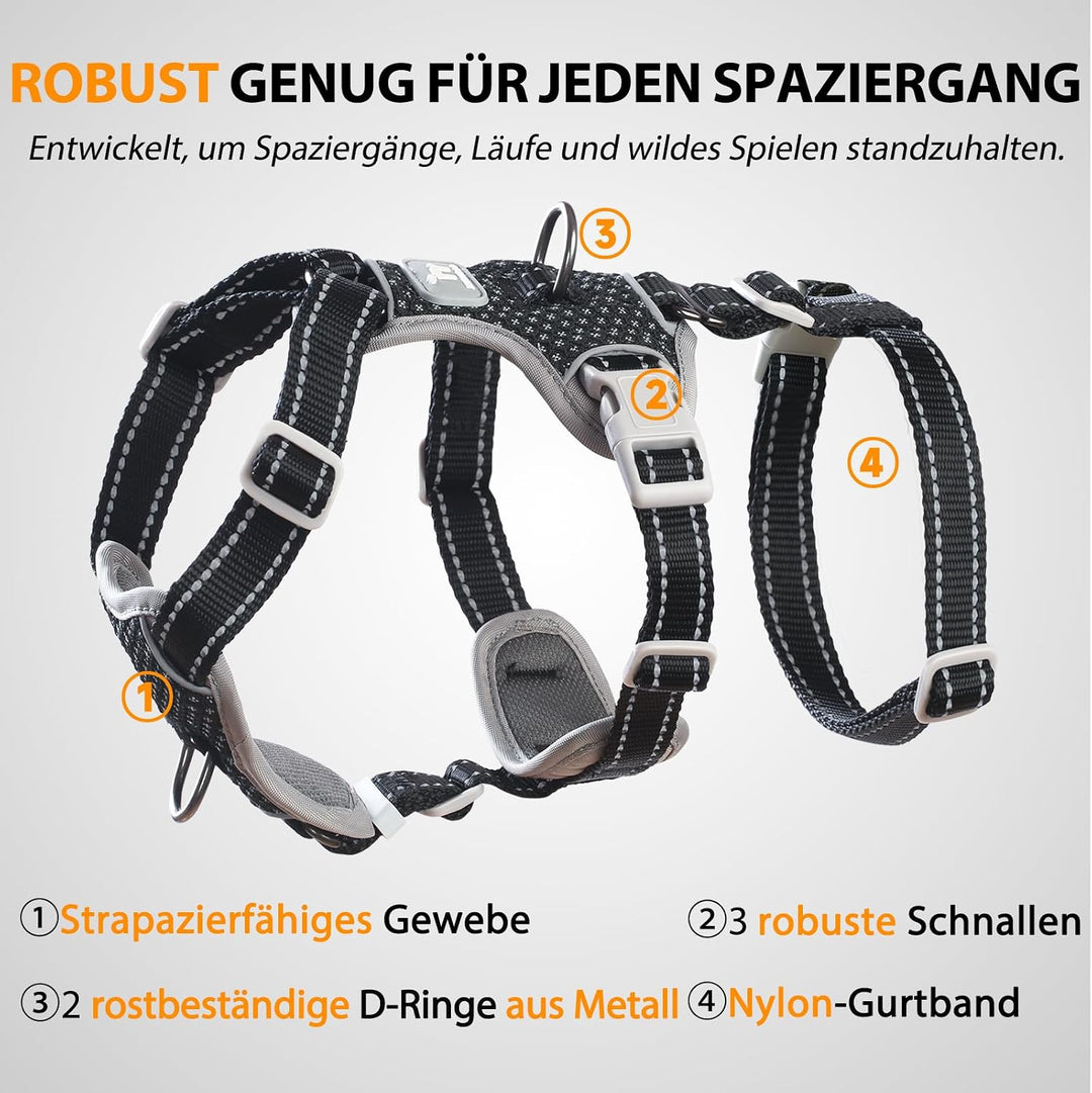 Huntboo Sicherheitsgeschirr Hund Ausbruchsicher, Panikgeschirr für Hunde, Anti Zug Hundegeschirr, Re