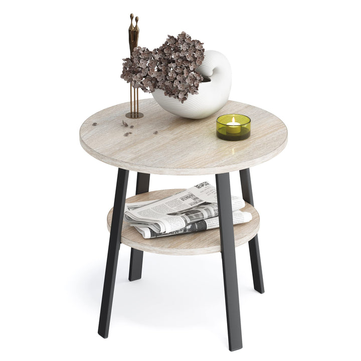 Stardis Beistelltisch rund stabiles Metallgestell/Holz Ø43xH 44 cm, 2 Ablagen Nachttisch Couchtisch