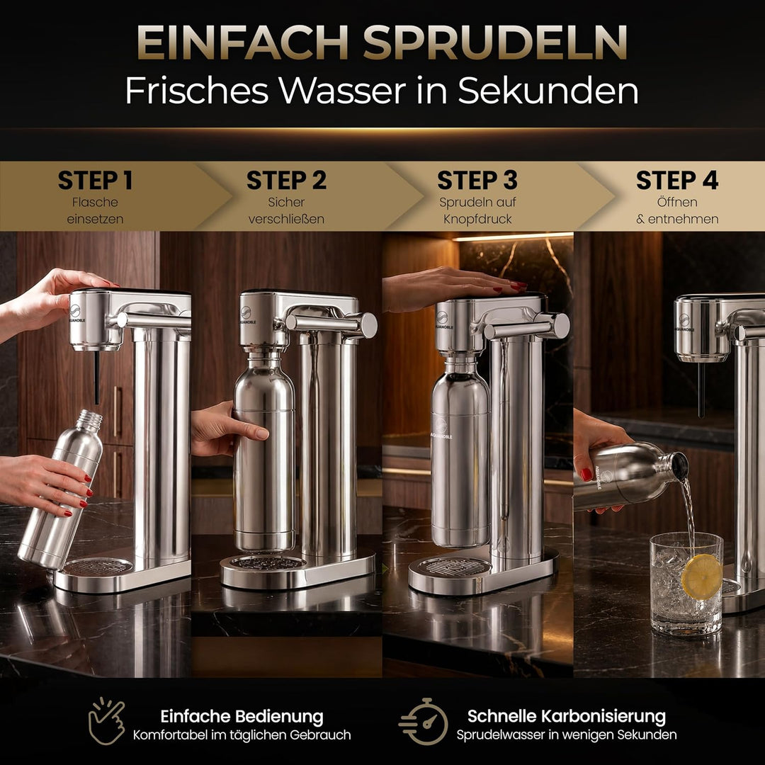 Wassersprudler mit Kohlensäure – CO₂ Soda Sprudler, Sprudelwasser Maschine Prestige Chrome, Prestige