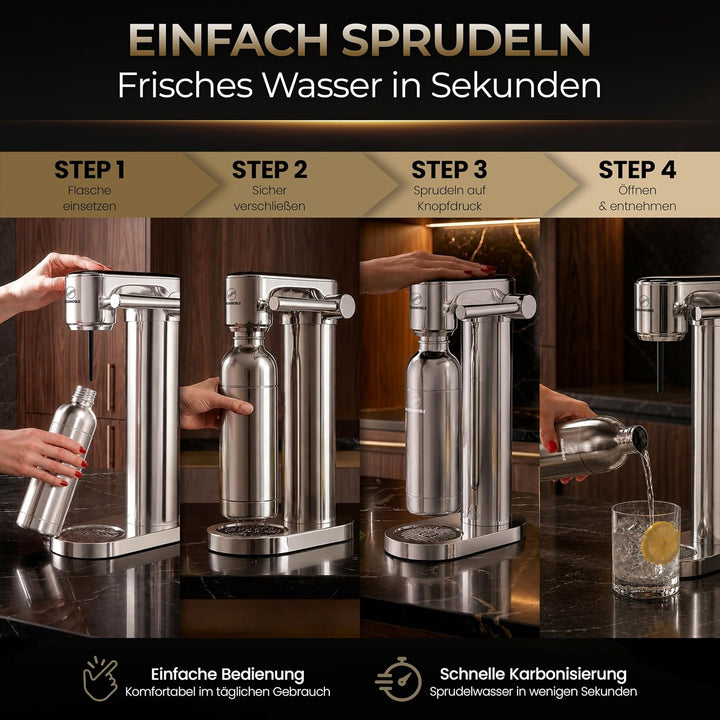 Wassersprudler mit Kohlensäure – CO₂ Soda Sprudler, Sprudelwasser Maschine Prestige Chrome, Prestige