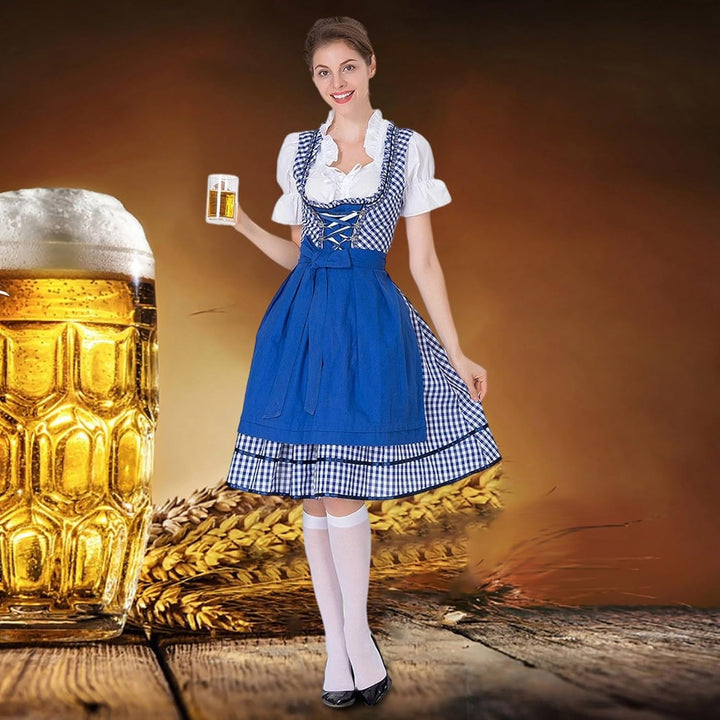 Generisch Damen Trachtenkleid Grün Trachtenrock Midi Samt Dirndlkleid Oktoberfest Outfit Damen Dirnd