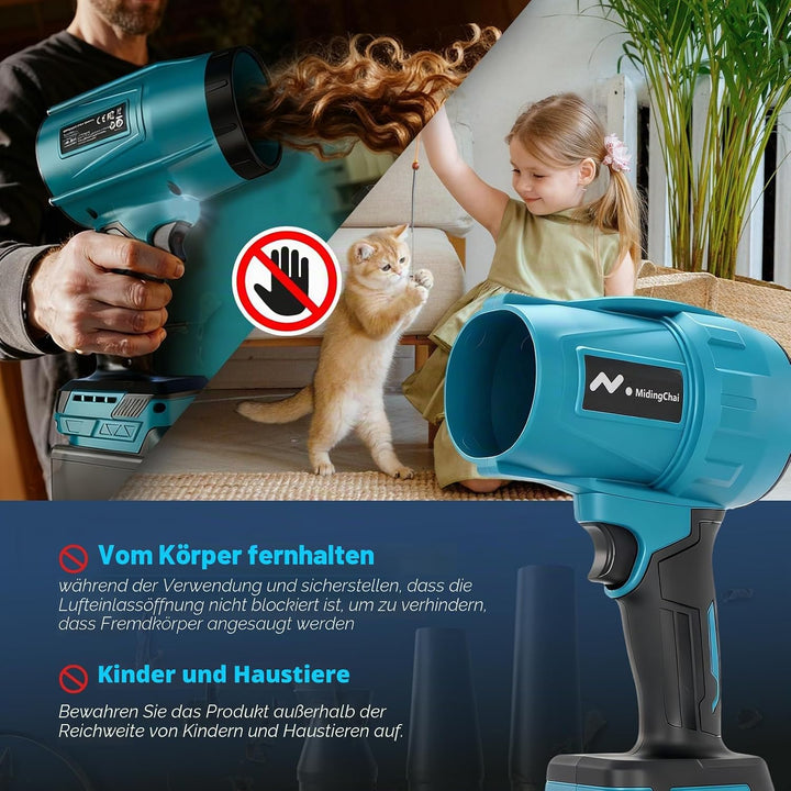 Akku Gebläse Kompatibel mit Makita 18V, Laubbläser Akku mit 3-Düsen, 32000 U/Min, 500g Luftdruck, Ha