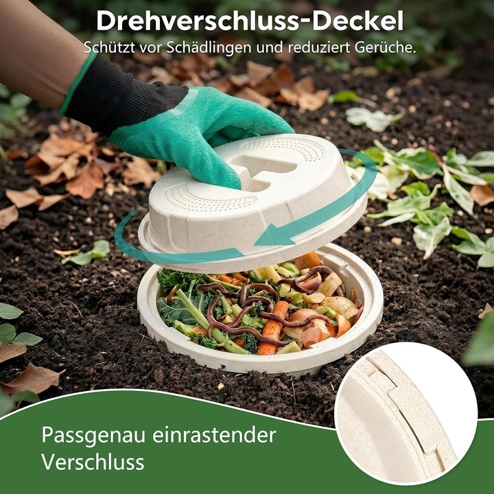 Silavo Wurmkomposter zum Eingraben 8L, Komposter Garten (2er-Pack) Cremeweiss 2er Pack, Cremeweiss 2