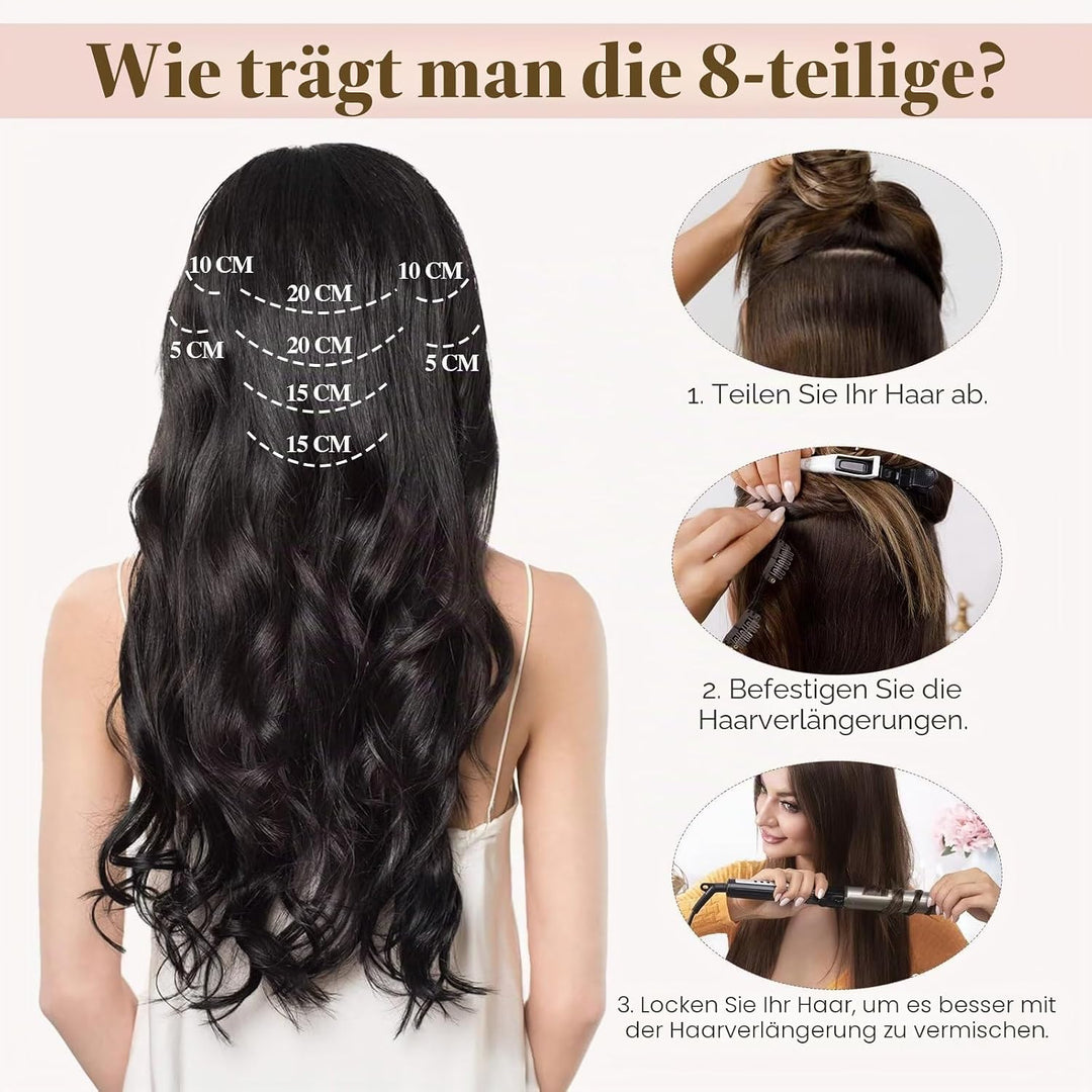 TESS Clip in Extensions Echthaar, 8pcs Clip in Haarverlängerung Remy Echt Haare Natürliche 18 Clips