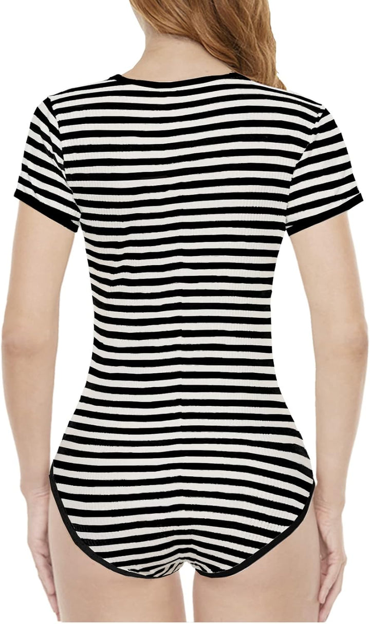 CutiePlusU Baumwolle Knopf im Schritt Bodysuit Onesie Pyjamas Strampler Classics Stripe XS Schwarz,