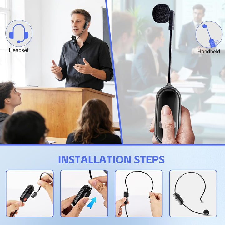 Wireless Mikrofon Headset 2 Set, Dual 2,4GHz Drahtloses Microphone, USB-C Aufladung Kabelloses Mikro