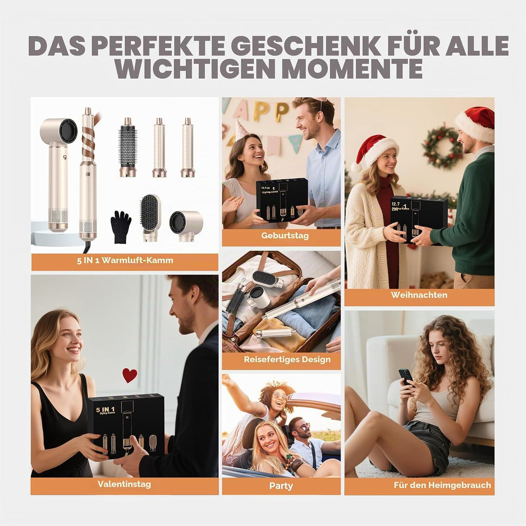OKWRAP Haarstyler Hair Styler Set Hairstyler 5 in 1 Airstyler Air Curlers Föhn 5 in 1 Mit Rundbürste