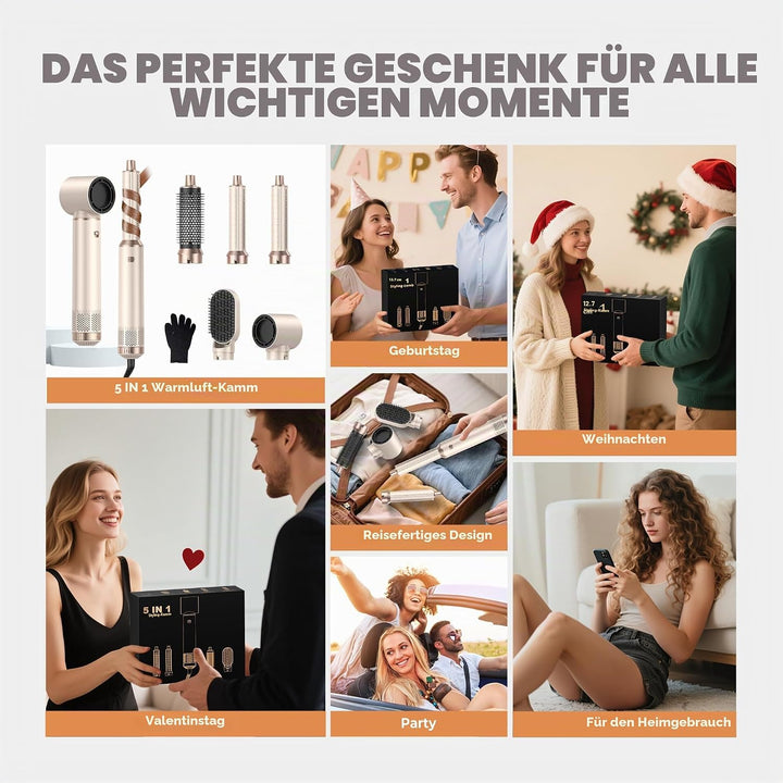 OKWRAP Haarstyler Hair Styler Set Hairstyler 5 in 1 Airstyler Air Curlers Föhn 5 in 1 Mit Rundbürste