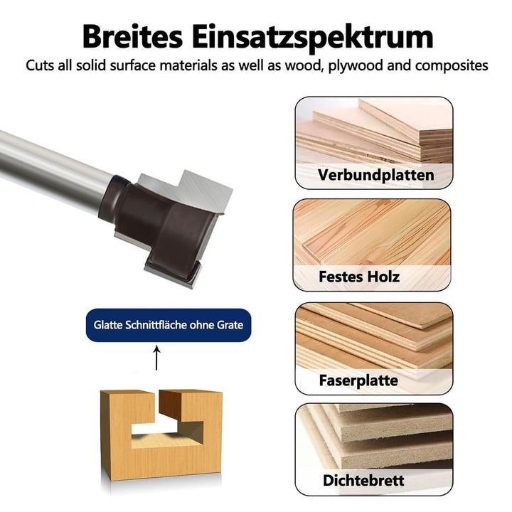 6-tlg. T-Nutfräser-Set 8mm Schaft – Hartmetall T Nut-Fräser Oberfräse, T-Track Schlitz, für Holz, Ho