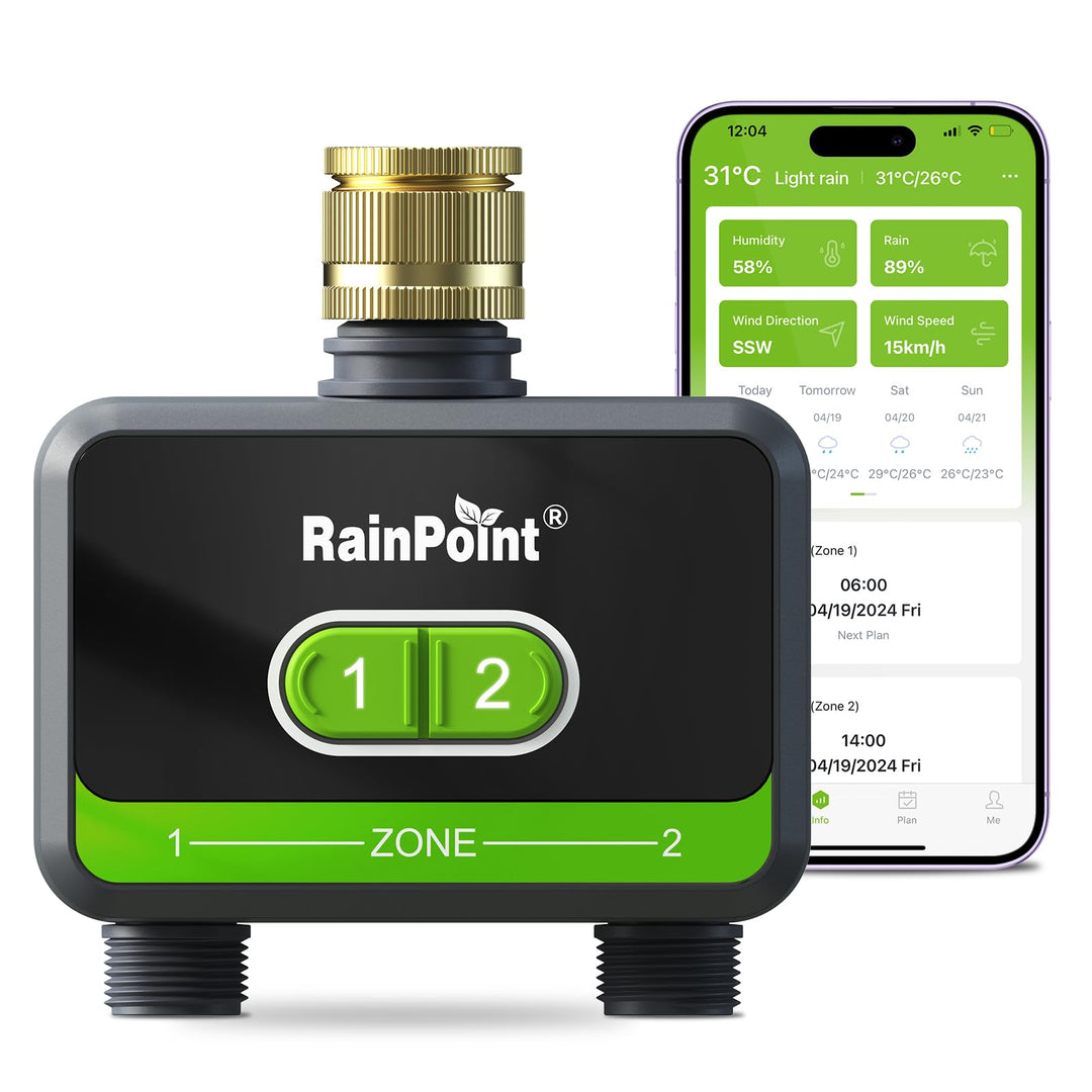 RAINPOINT Bewässerungscomputer Bluetooth 2 Ausgänge, Messingeinlass, Automatische Garten Bewässerung