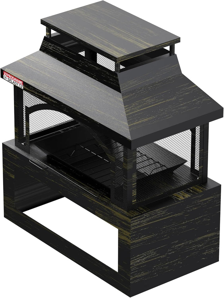 Feuerschale Metall mit Abdeckung 94 cm – Fire Pit Schwarz, Grosse Feuerstelle Garten &amp; Terrasse, Wet
