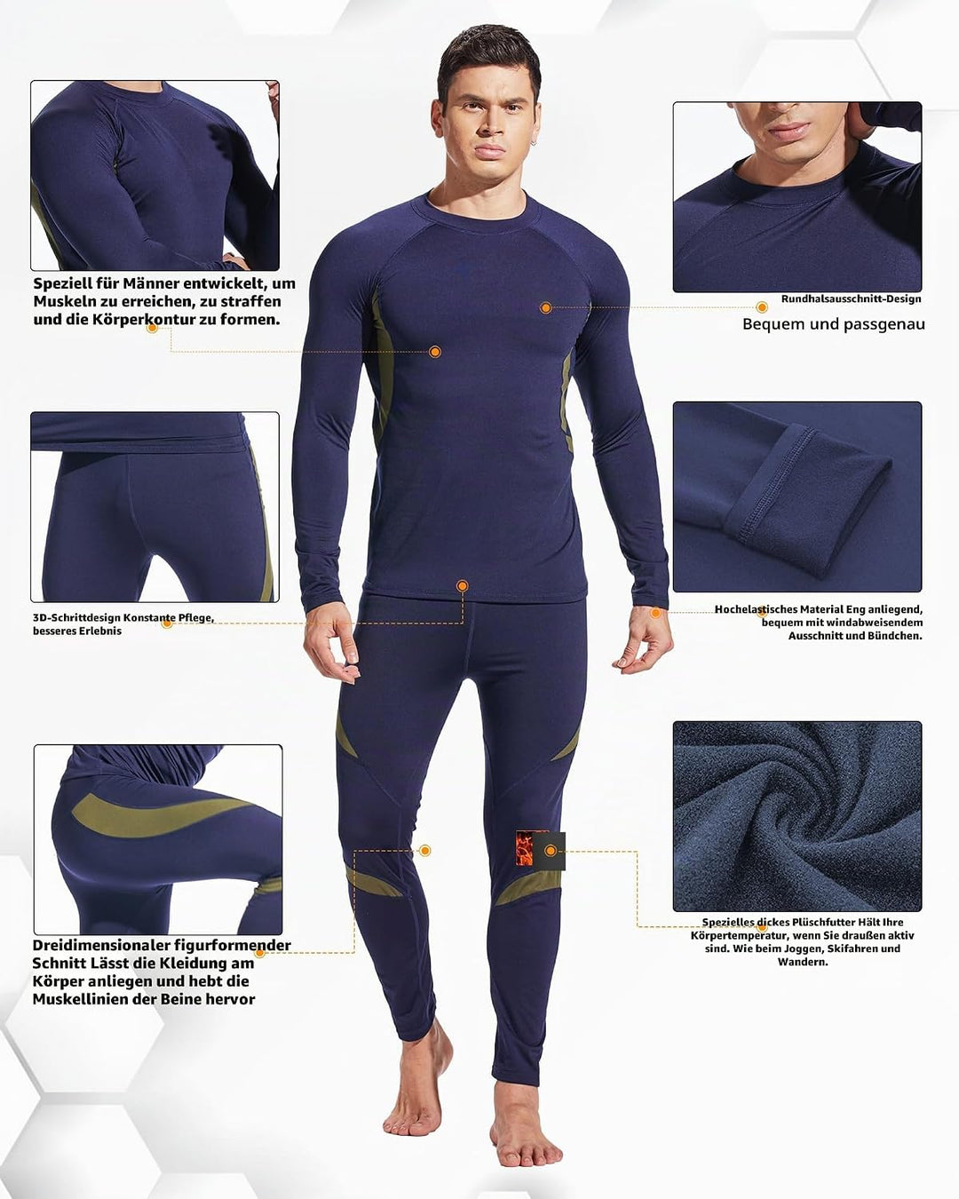 UNIQUEBELLA Thermo Unterwäsche Set, Funktionswäsche Herren Skiunterwäsche Winter Suit Ski Thermo-Unt
