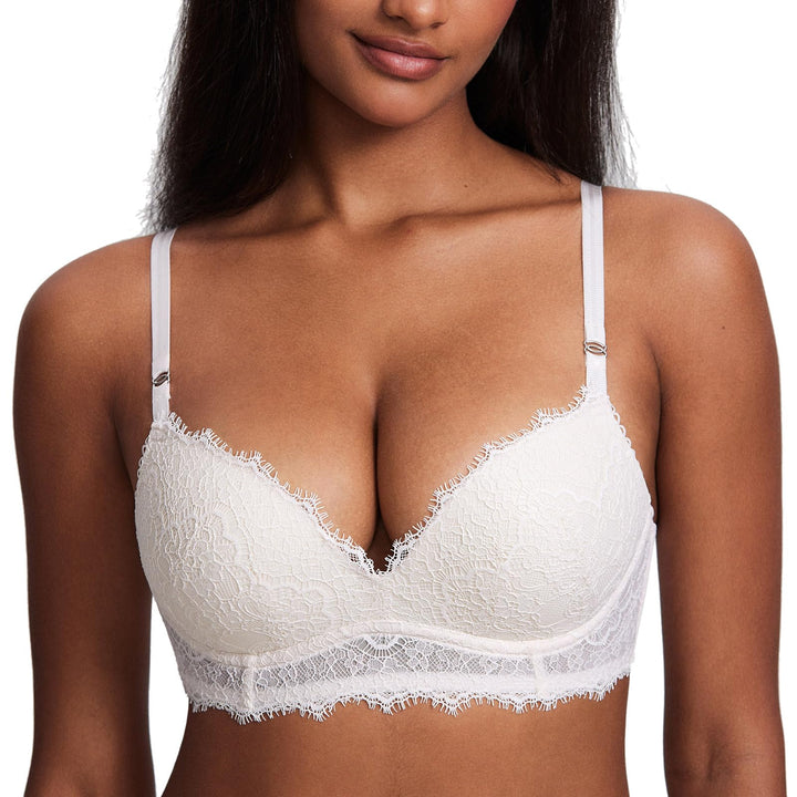 DOBREVA Damen Push Up BH ohne Bügel Soft Spitze Bügelloser BHS Gepolstert Bequemer Tiefer Ausschnitt