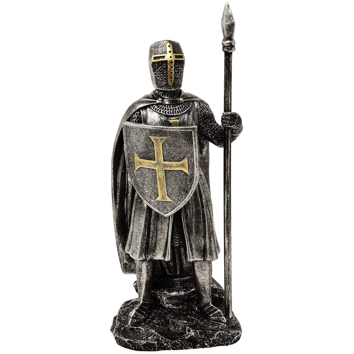 MystiCalls Kreuzritter Silber-bronzefarben mit Speer - Ritter, Ritter Figur, Templer